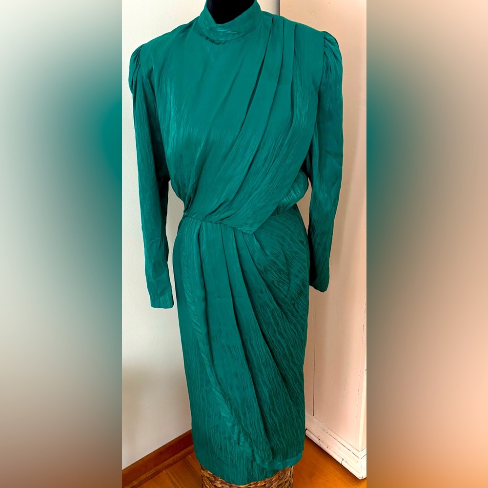 Teal Greenish blue silk dress 80’s size 10